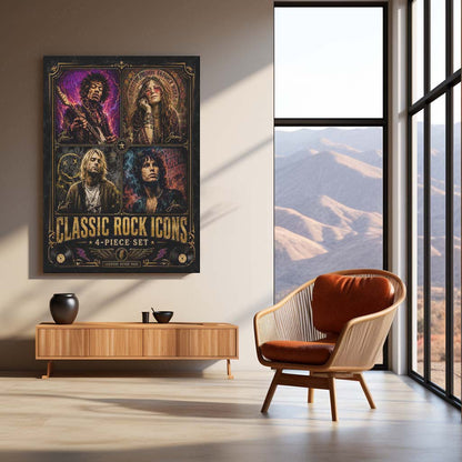 Classic Rock Icons – 4 Piece Set | Vintage Rock Legends Metal Frame | Retro Music Wall Art by TurtleWings