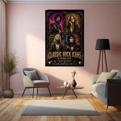 Classic Rock Icons – 4 Piece Set | Vintage Rock Legends Metal Frame | Retro Music Wall Art by TurtleWings