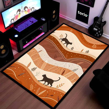 Torio Cosmic Night Cat Area Flat Rug | Galaxy & Nebula Theme Floor Mat | Celestial Art Flat Rug for Gaming Room, Bedroom & Kids Decor
