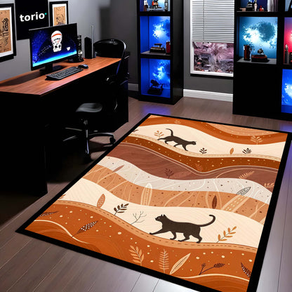 Torio Cosmic Night Cat Area Flat Rug | Galaxy & Nebula Theme Floor Mat | Celestial Art Flat Rug for Gaming Room, Bedroom & Kids Decor