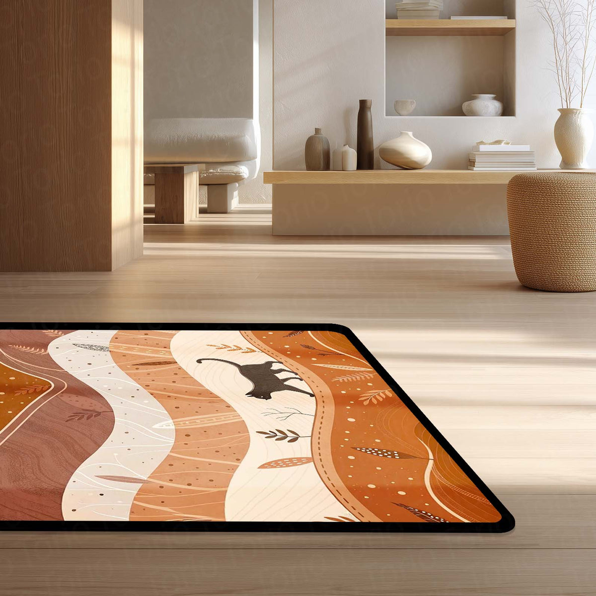 Torio Cosmic Night Cat Area Flat Rug | Galaxy & Nebula Theme Floor Mat | Celestial Art Flat Rug for Gaming Room, Bedroom & Kids Decor