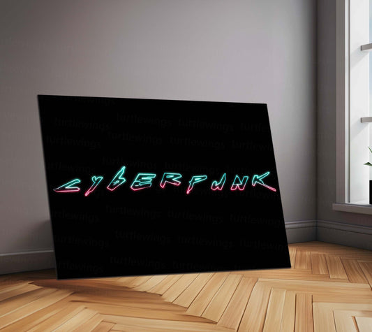 Cyberpunk Neon Typography – Metal Frame | Futuristic Glowing Text Wall Art | Bold Urban Sci-Fi Decor - TURTLEWINGS