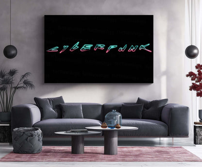 Cyberpunk Neon Typography – Metal Frame | Futuristic Glowing Text Wall Art | Bold Urban Sci-Fi Decor - TURTLEWINGS