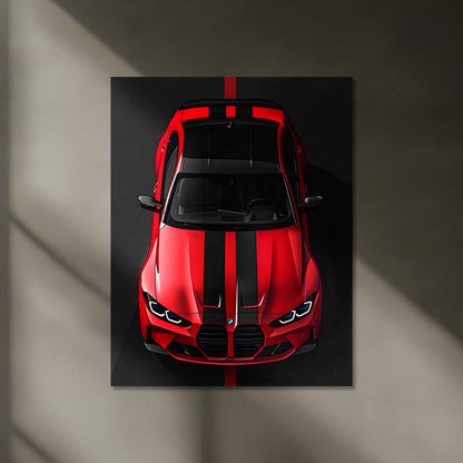 BMW M4 Competition LED Neon Metal Frame | Top View Sports Car Wall Light | Premium LED Metal Artwork