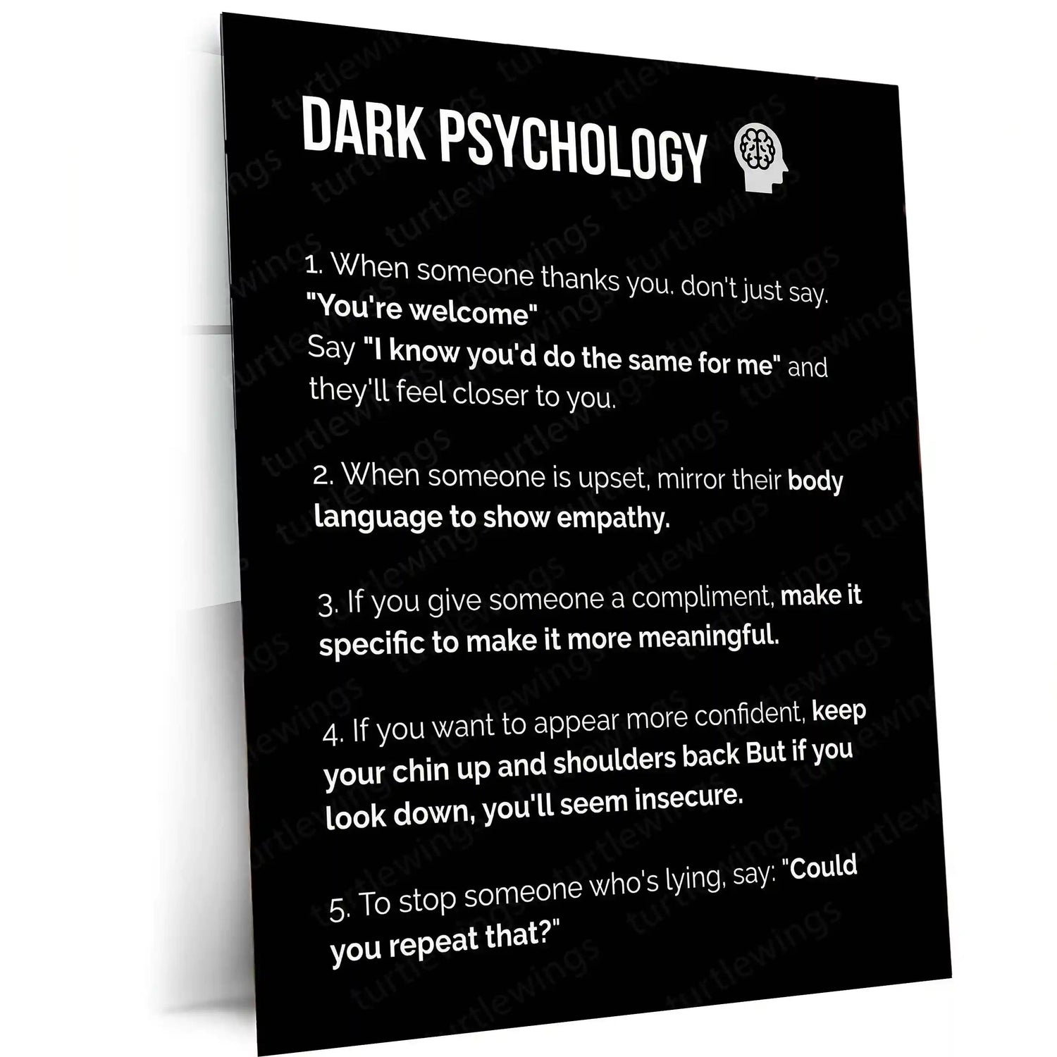 Quote Metal Poster | Dark Psychology – Human Behavior Insight Wall Art | Psychology Knowledge Inspirational Metal Frame - TURTLEWINGS