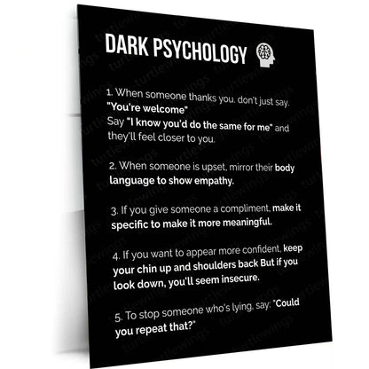 Quote Metal Poster | Dark Psychology – Human Behavior Insight Wall Art | Psychology Knowledge Inspirational Metal Frame - TURTLEWINGS