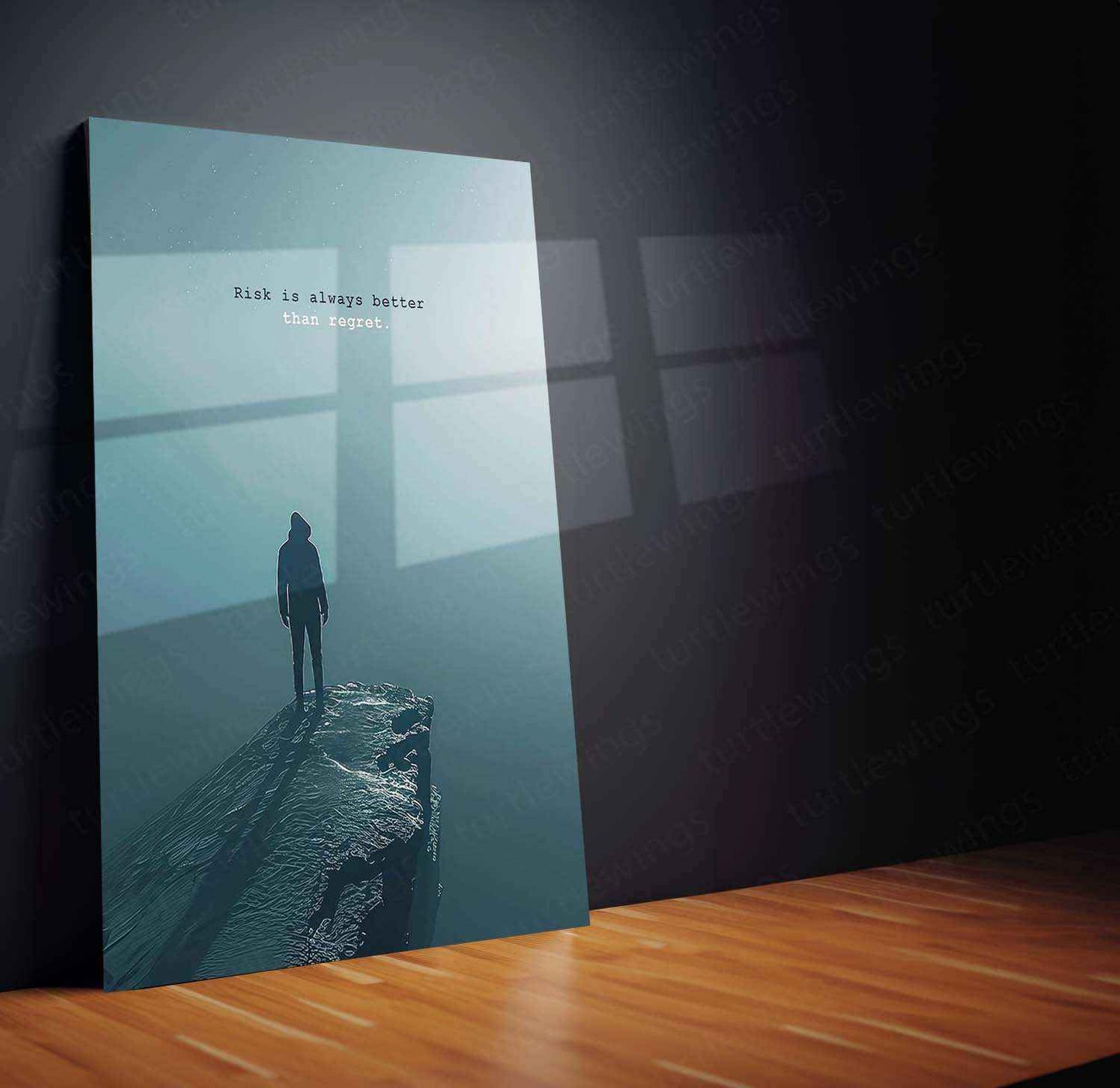 Shadowy Figure on Cliff Edge – Dramatic Landscape Artwork - TURTLEWINGS