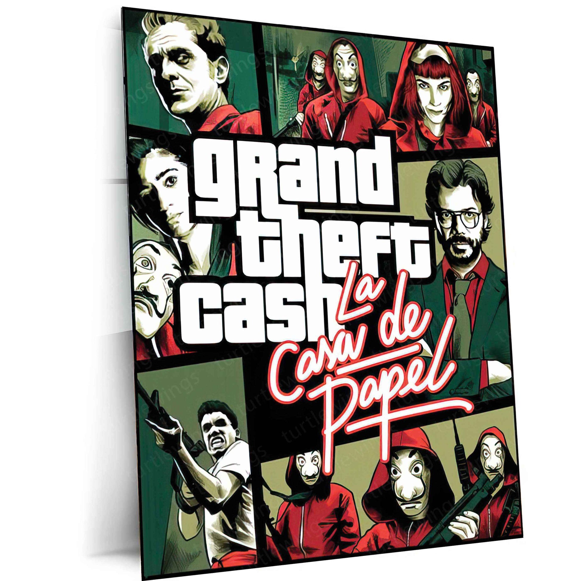 Money Heist Metal Poster | La Casa De Papel Wall Art | Iconic Heist Aesthetic Print - TURTLEWINGS