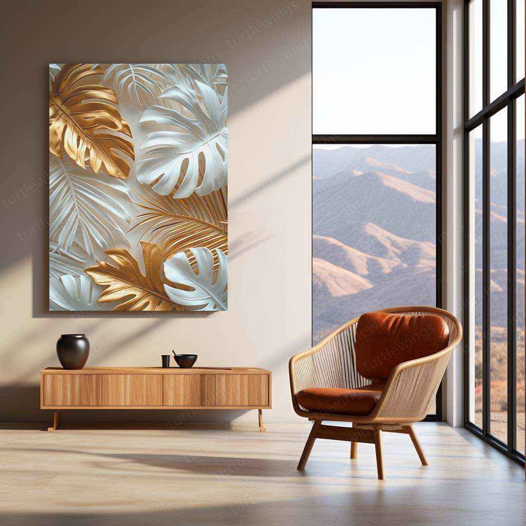 Large Leaf Pattern Metal Poster | 3D Botanical Wall Art | Nature-Inspired Textured Decor - TURTLEWINGS