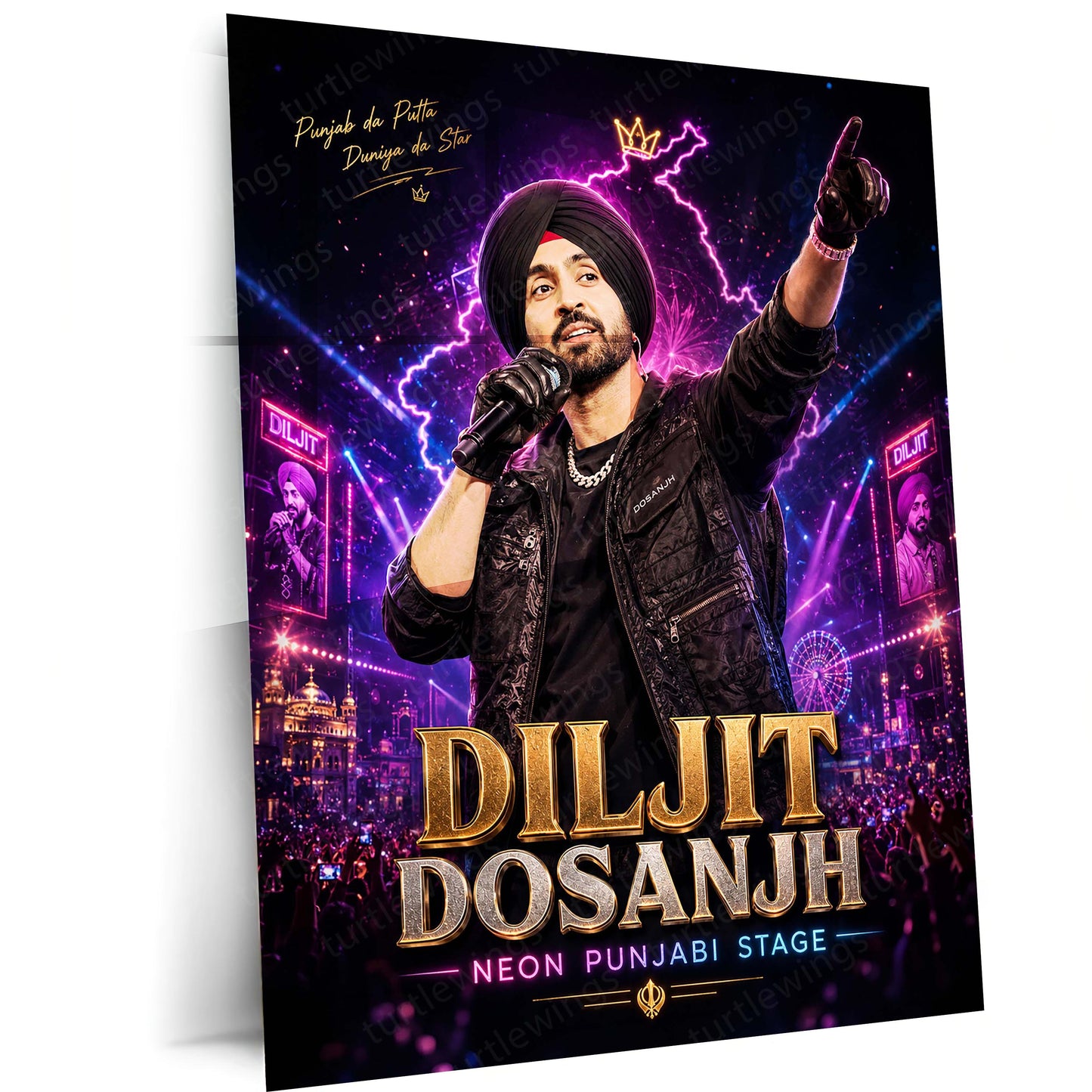Diljit Dosanjh – Neon Punjabi Stage | Concert Energy Metal Frame | Punjabi Music Wall Art by TurtleWings