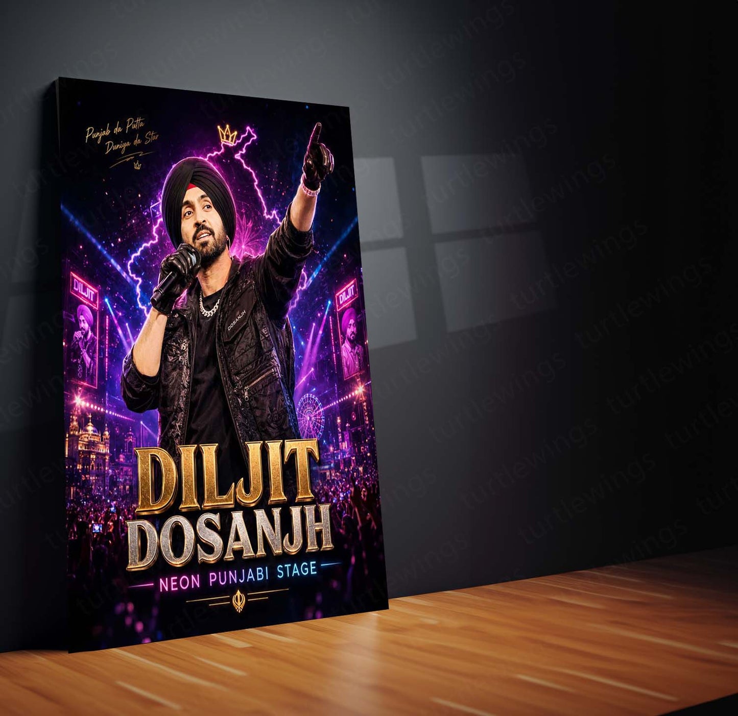 Diljit Dosanjh – Neon Punjabi Stage | Concert Energy Metal Frame | Punjabi Music Wall Art by TurtleWings