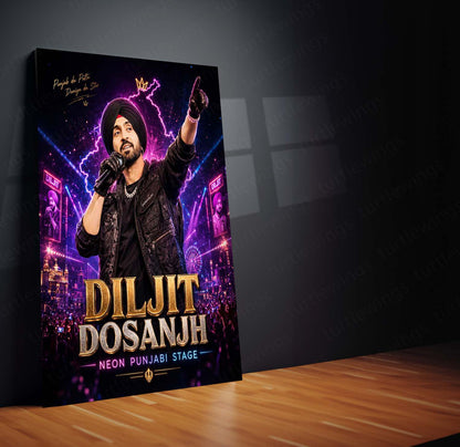 Diljit Dosanjh – Neon Punjabi Stage | Concert Energy Metal Frame | Punjabi Music Wall Art by TurtleWings