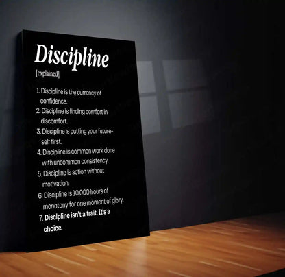 Quote Metal Poster | Discipline Explained – Consistency & Success Mindset Wall Art | Motivational Self-Discipline Metal Frame - TURTLEWINGS