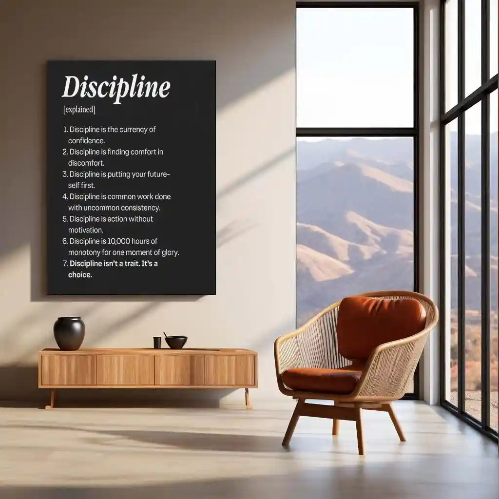 Quote Metal Poster | Discipline Explained – Consistency & Success Mindset Wall Art | Motivational Self-Discipline Metal Frame - TURTLEWINGS