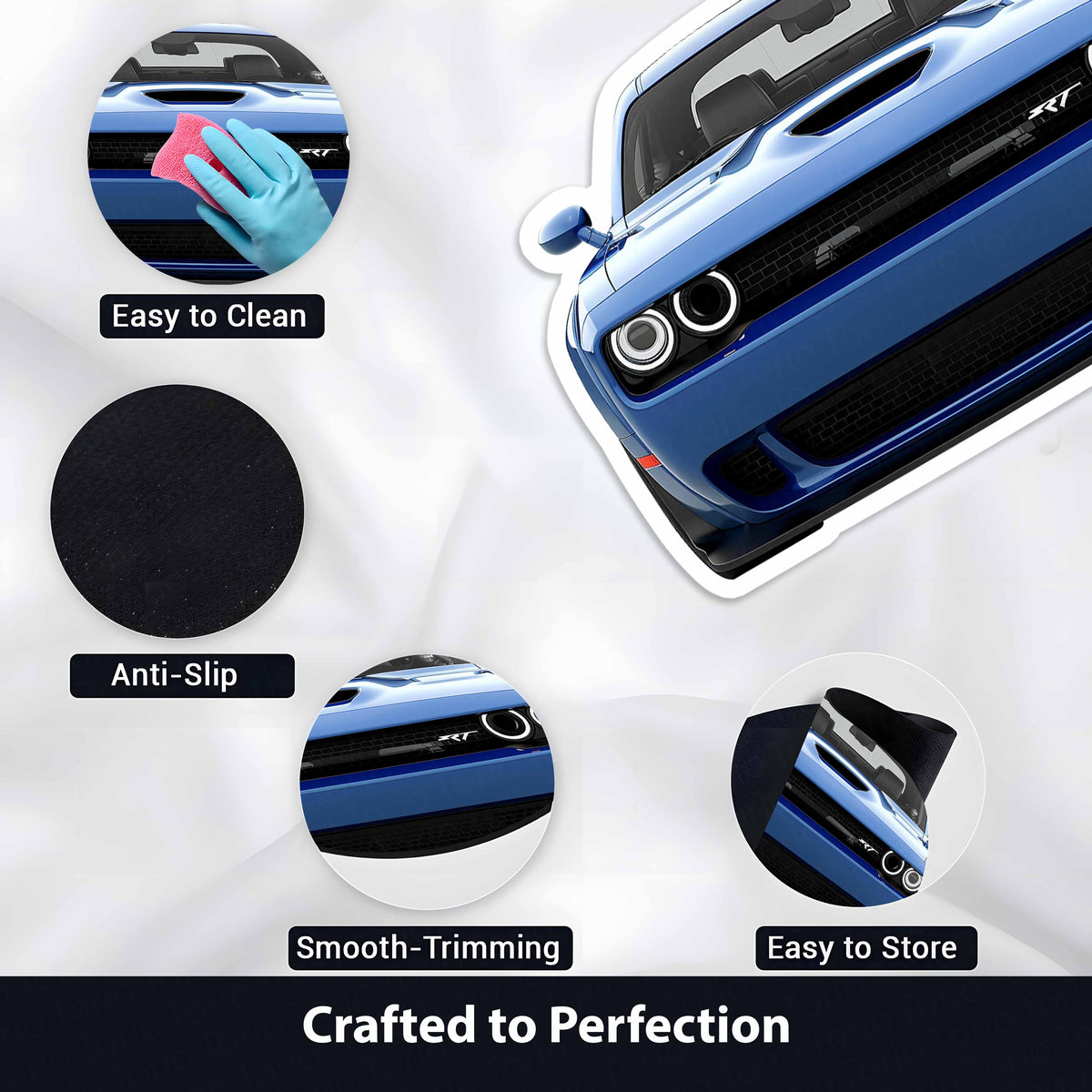 Dodge Challenger SRT Front Cut Floor Mat | Anti-Slip 3mm Rubber Flat Rug | Easy-Clean Car Design Doormat for Home & Garage