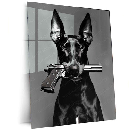 Dog with Gun Metal Poster – Bold and Unique Animal Art | Powerful Graphic Decor - TURTLEWINGS