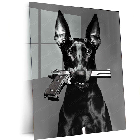 Dog with Gun Metal Poster – Bold and Unique Animal Art | Powerful Graphic Decor - TURTLEWINGS