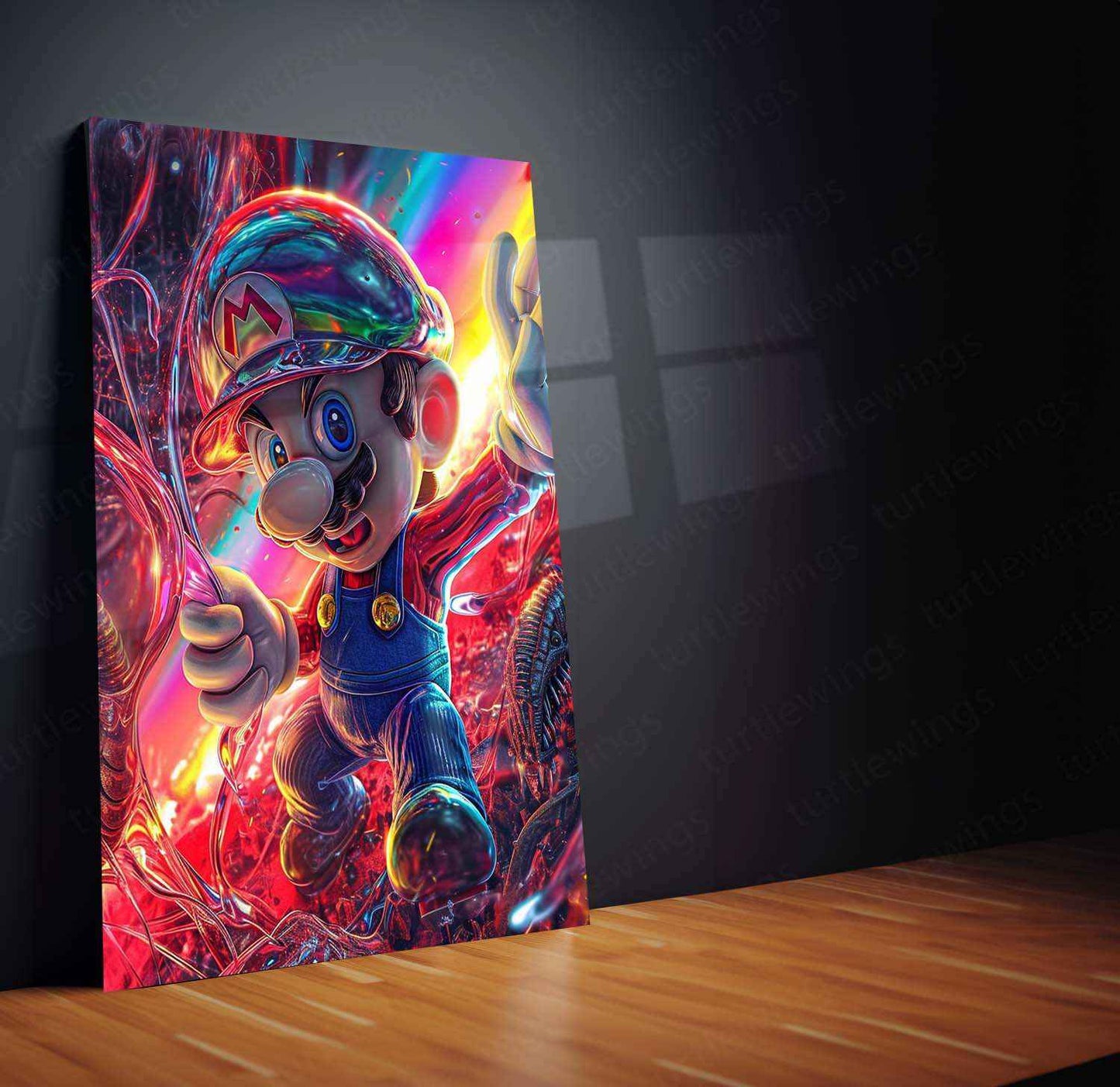 Kawaii Alien vs. Super Mario Metal Poster – Adorable Clash of Worlds! - TURTLEWINGS
