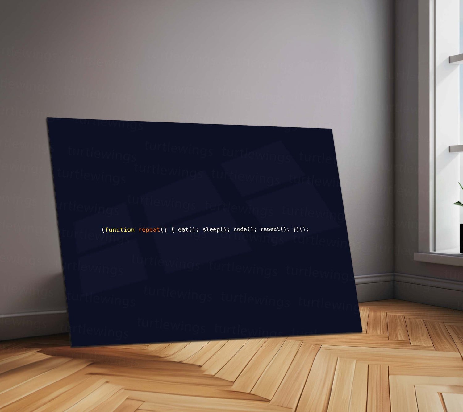 Eat Sleep Code Repeat – Coding Metal Frame | Developer Wall Art | Geeky Programmer Quote Poster in Minimal Tech Style - TURTLEWINGS