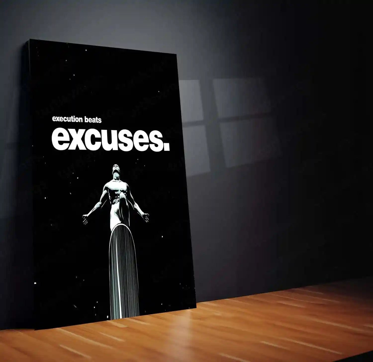 Quote Metal Poster | Silver Surfer – Execution Beats Excuses Metal Frame Relentless Action & No-Excuse Discipline Wall Art | Cosmic Focus Quote Metal Poster - TURTLEWINGS