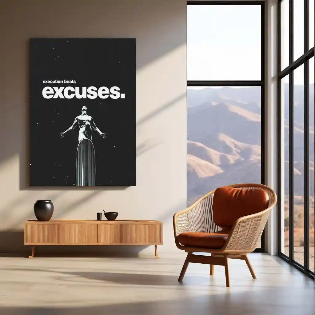 Quote Metal Poster | Silver Surfer – Execution Beats Excuses Metal Frame Relentless Action & No-Excuse Discipline Wall Art | Cosmic Focus Quote Metal Poster - TURTLEWINGS