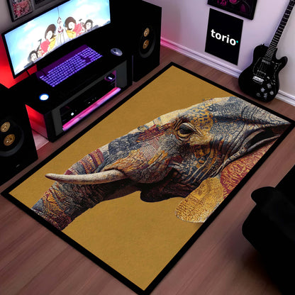 Elephant Art Area Flat Rug | Artistic Elephant Floor Mat | Modern Animal Design Flat Rug for Living Room, Bedroom & Home Decor