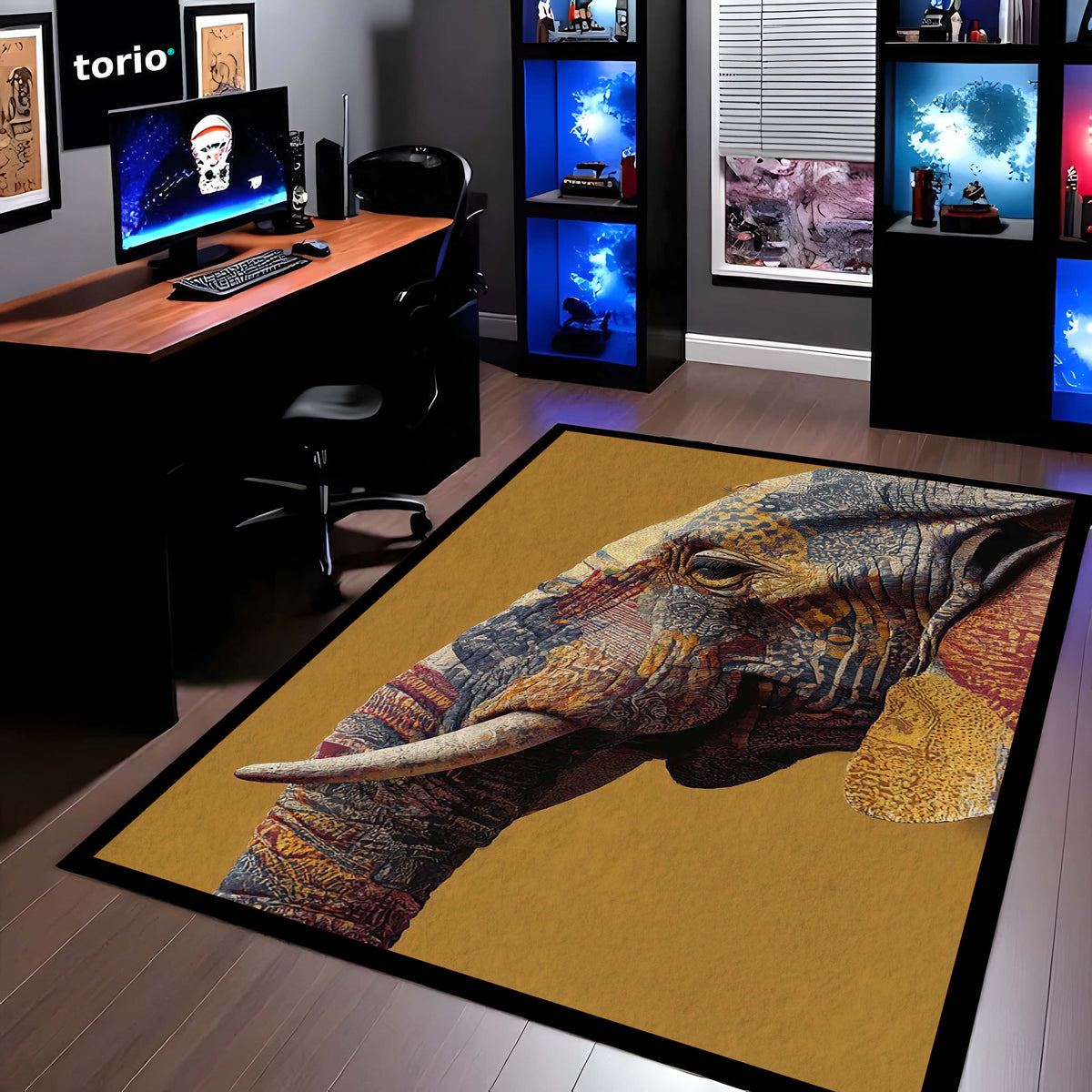 Elephant Art Area Flat Rug | Artistic Elephant Floor Mat | Modern Animal Design Flat Rug for Living Room, Bedroom & Home Decor