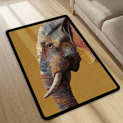 Elephant Art Area Flat Rug | Artistic Elephant Floor Mat | Modern Animal Design Flat Rug for Living Room, Bedroom & Home Decor