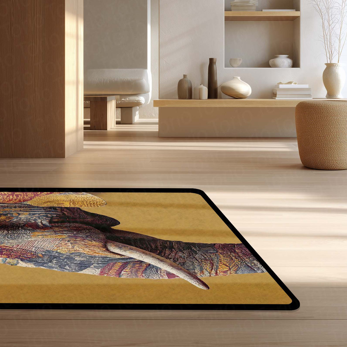 Elephant Art Area Flat Rug | Artistic Elephant Floor Mat | Modern Animal Design Flat Rug for Living Room, Bedroom & Home Decor