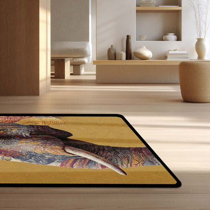 Elephant Art Area Flat Rug | Artistic Elephant Floor Mat | Modern Animal Design Flat Rug for Living Room, Bedroom & Home Decor