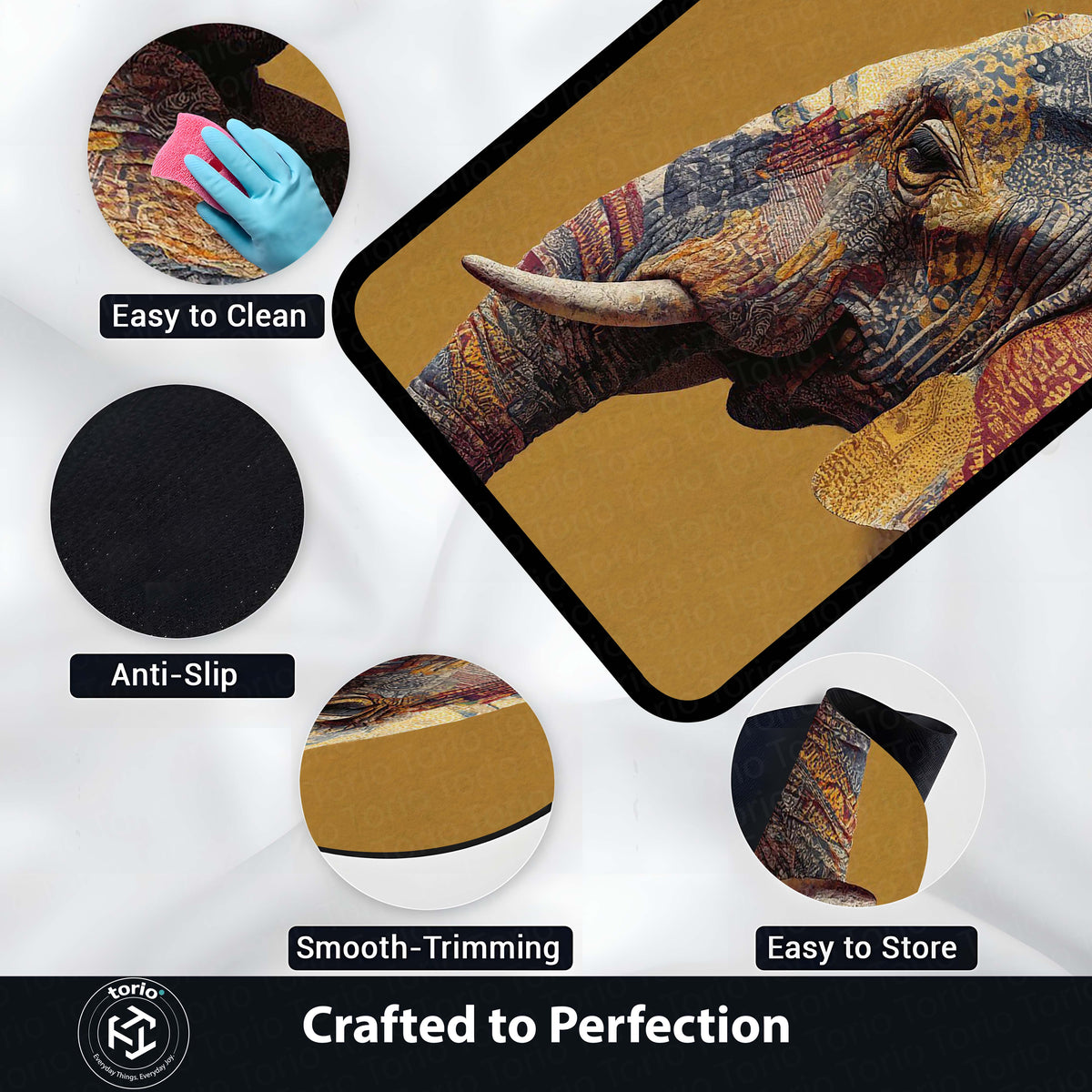 Elephant Art Area Flat Rug | Artistic Elephant Floor Mat | Modern Animal Design Flat Rug for Living Room, Bedroom & Home Decor