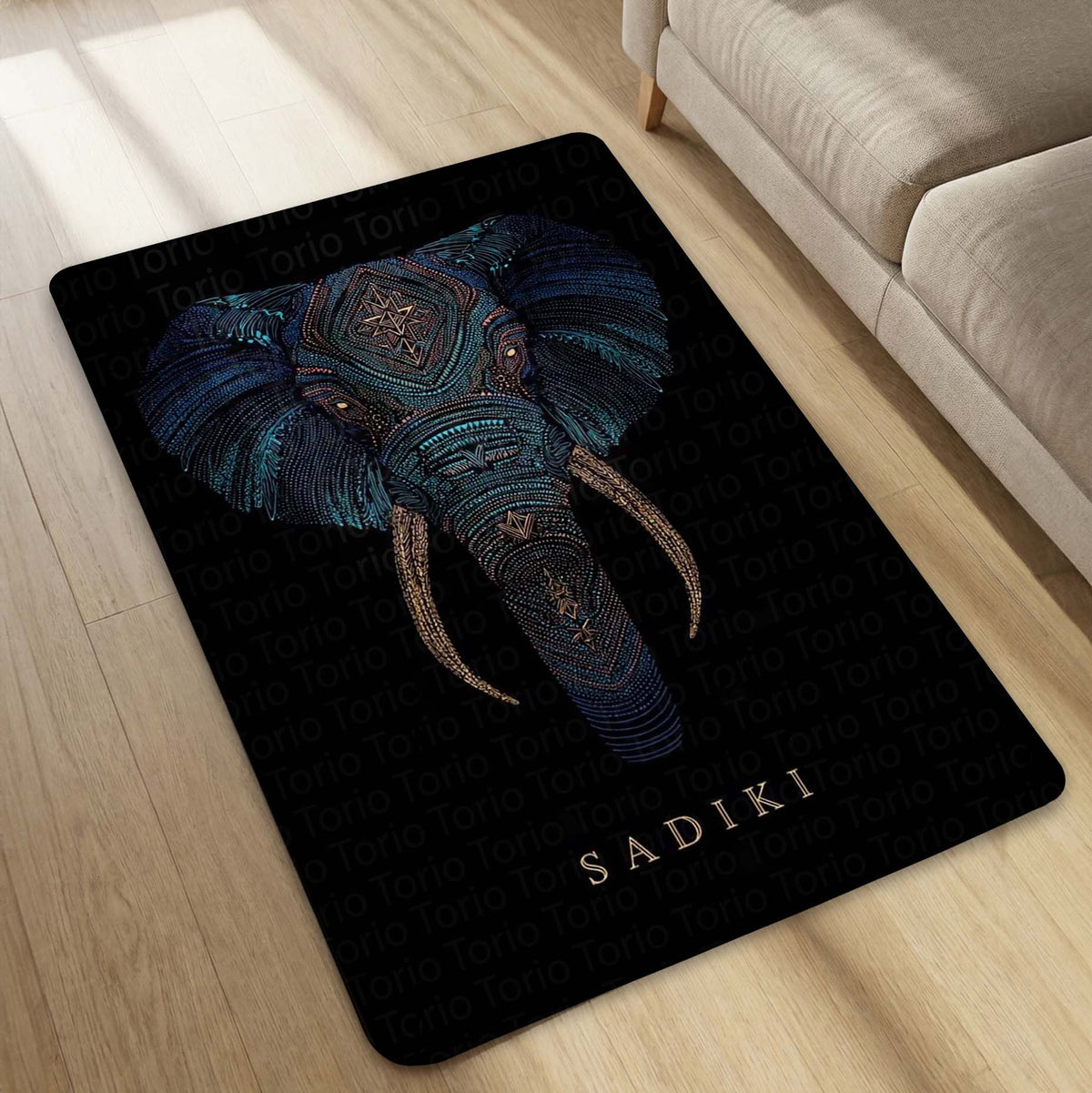 Tribal Elephant Head Area Flat Rug | Luxury Elephant Face Floor Mat | Premium Black Designer Flat Rug for Living Room, Bedroom & Modern Home Decor