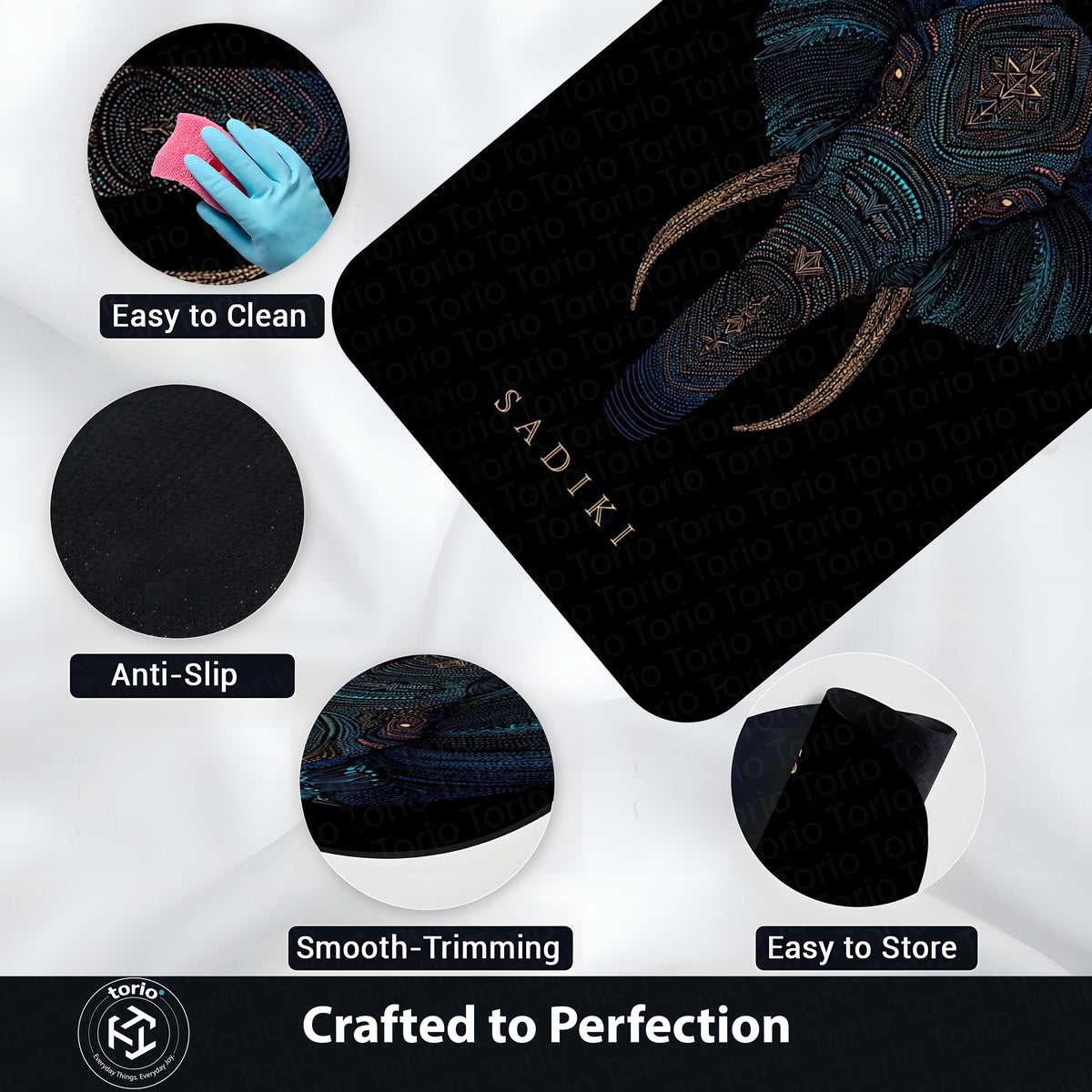 Tribal Elephant Head Area Flat Rug | Luxury Elephant Face Floor Mat | Premium Black Designer Flat Rug for Living Room, Bedroom & Modern Home Decor