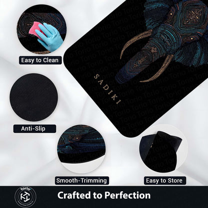 Tribal Elephant Head Area Flat Rug | Luxury Elephant Face Floor Mat | Premium Black Designer Flat Rug for Living Room, Bedroom & Modern Home Decor