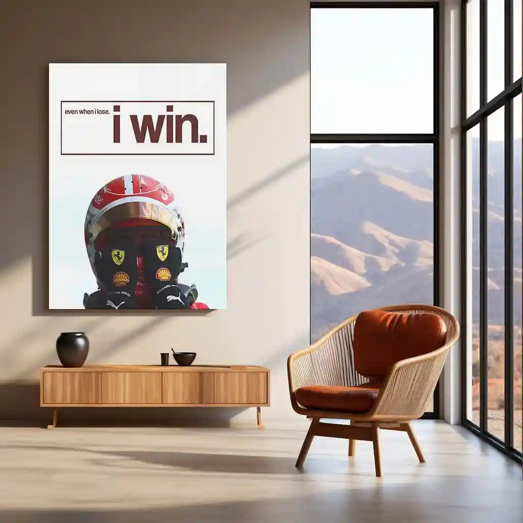 Quote Metal Poster | Charles Leclerc – Even When I Lose, I Win Metal Frame Resilience, Growth & Championship Mindset F1 Wall Art | Ferrari Driver Motivation Quote Metal Poster - TURTLEWINGS 