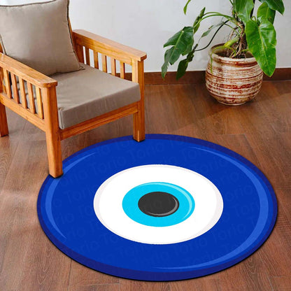 Evil Eye Protection Circular Floor Mat (3 mm Thick) | Nazar Safety Round Flat Rug for Living Room, Entryway, Bedroom & Spiritual Home Decor 02