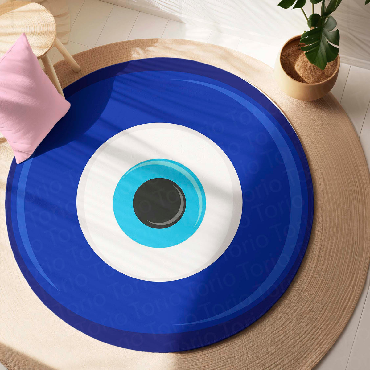 Evil Eye Protection Circular Floor Mat (3 mm Thick) | Nazar Safety Round Flat Rug for Living Room, Entryway, Bedroom & Spiritual Home Decor 02