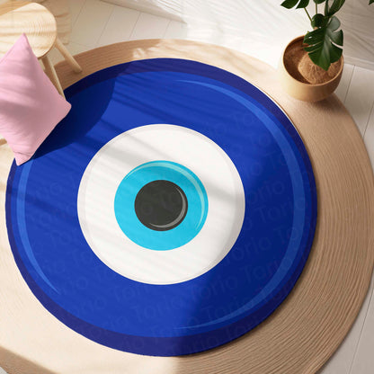 Evil Eye Protection Circular Floor Mat (3 mm Thick) | Nazar Safety Round Flat Rug for Living Room, Entryway, Bedroom & Spiritual Home Decor 02