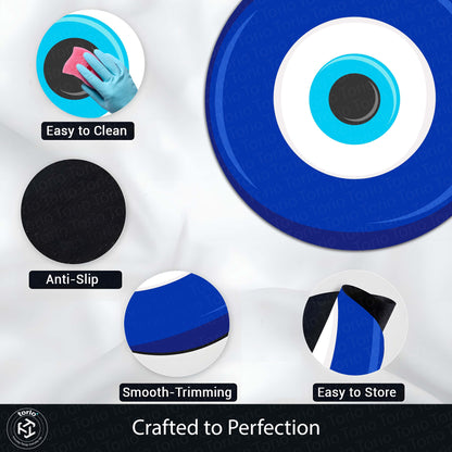 Evil Eye Protection Circular Floor Mat (3 mm Thick) | Nazar Safety Round Flat Rug for Living Room, Entryway, Bedroom & Spiritual Home Decor 02