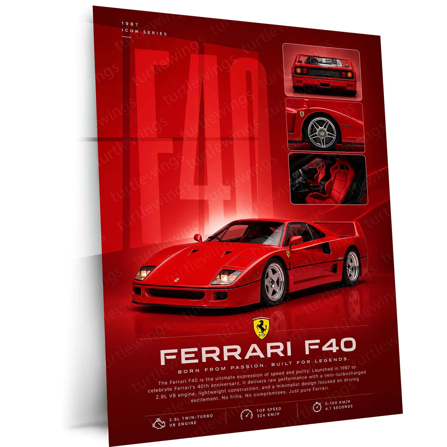 Ferrari F40 Icon Series Metal Poster | Legendary Supercar Wall Art | Premium Ferrari