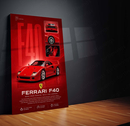 Ferrari F40 Icon Series Metal Poster | Legendary Supercar Wall Art | Premium Ferrari