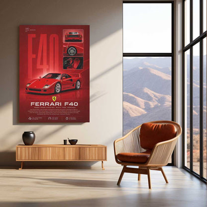 Ferrari F40 Icon Series Metal Poster | Legendary Supercar Wall Art | Premium Ferrari
