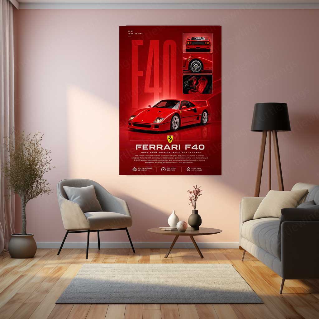 Ferrari F40 Icon Series Metal Poster | Legendary Supercar Wall Art | Premium Ferrari