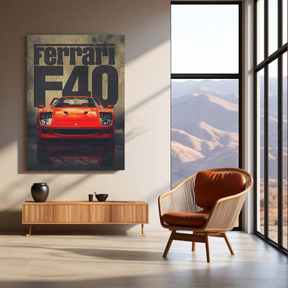 Ferrari F40 Front View Metal Poster | Iconic Supercar Wall Art