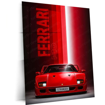 Car Metal Poster | Ferrari F40 Stranger Edition Metal Poster | Iconic Supercar Studio Wall Art | Retro Ferrari Metal Print
