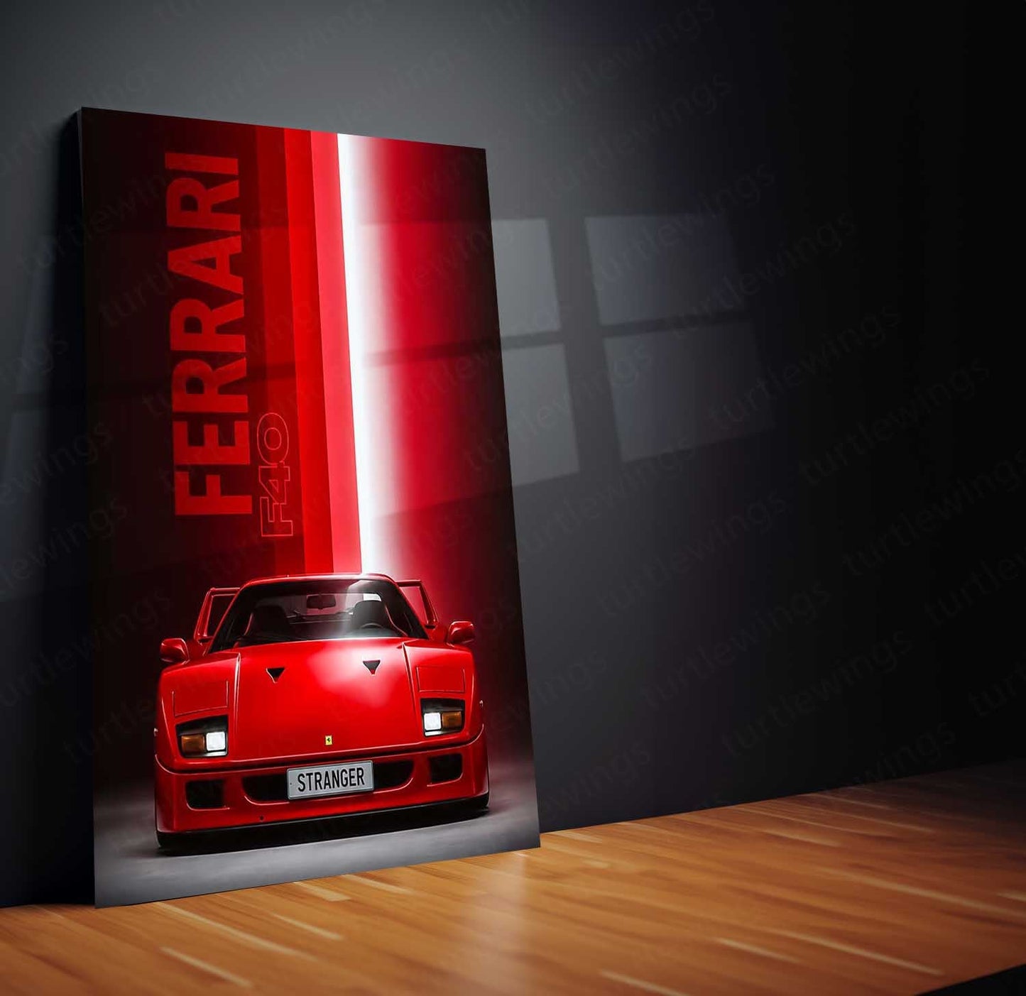 Car Metal Poster | Ferrari F40 Stranger Edition Metal Poster | Iconic Supercar Studio Wall Art | Retro Ferrari Metal Print
