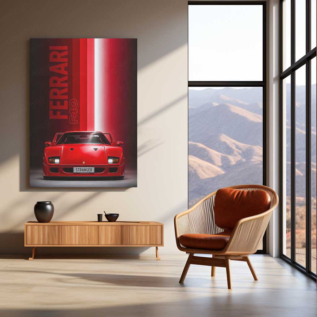Car Metal Poster | Ferrari F40 Stranger Edition Metal Poster | Iconic Supercar Studio Wall Art | Retro Ferrari Metal Print