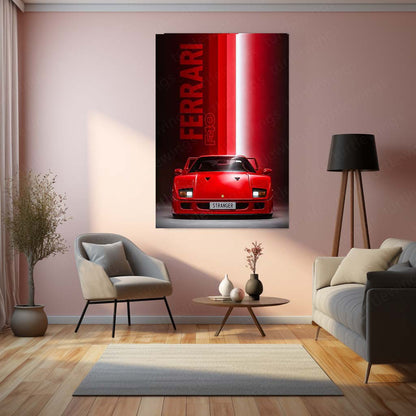 Car Metal Poster | Ferrari F40 Stranger Edition Metal Poster | Iconic Supercar Studio Wall Art | Retro Ferrari Metal Print