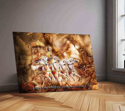 Bharatvarsh Series Metal Print – Krishna & Arjuna on Rath (Mahabharat ) - TURTLEWINGS