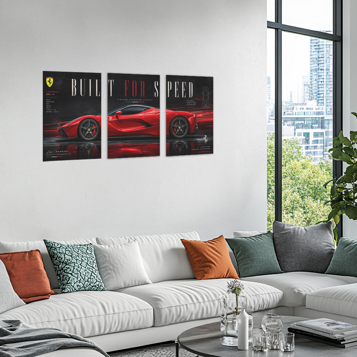 Car Metal Poster Set of 3 | Ferrari LaFerrari Built for Speed Triptych Wall Art